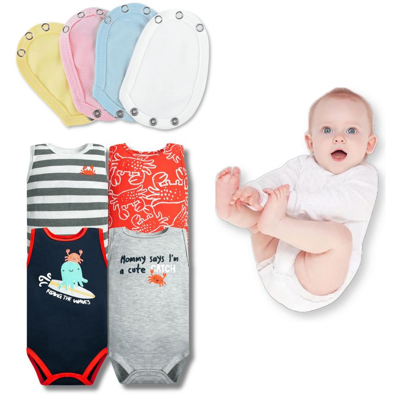 TEDMIMAK - Pack 4 Unidades Extensor Body Bebé +Pack 4 Bodys Niña Cangrejo Rojo