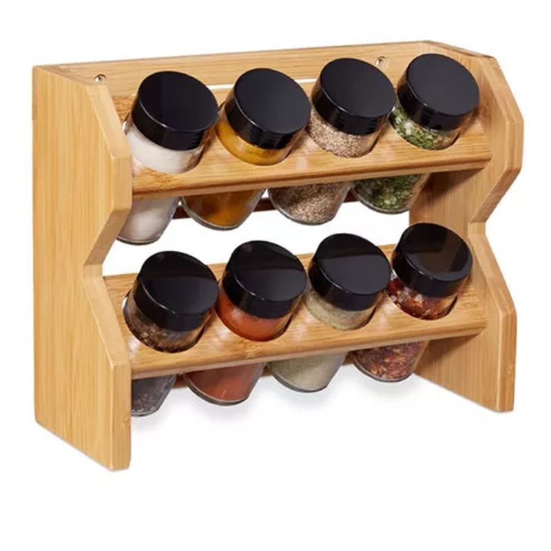 GENERICO - Especiero Condimentos De Madera 8 Frascos Vidrio Simplit