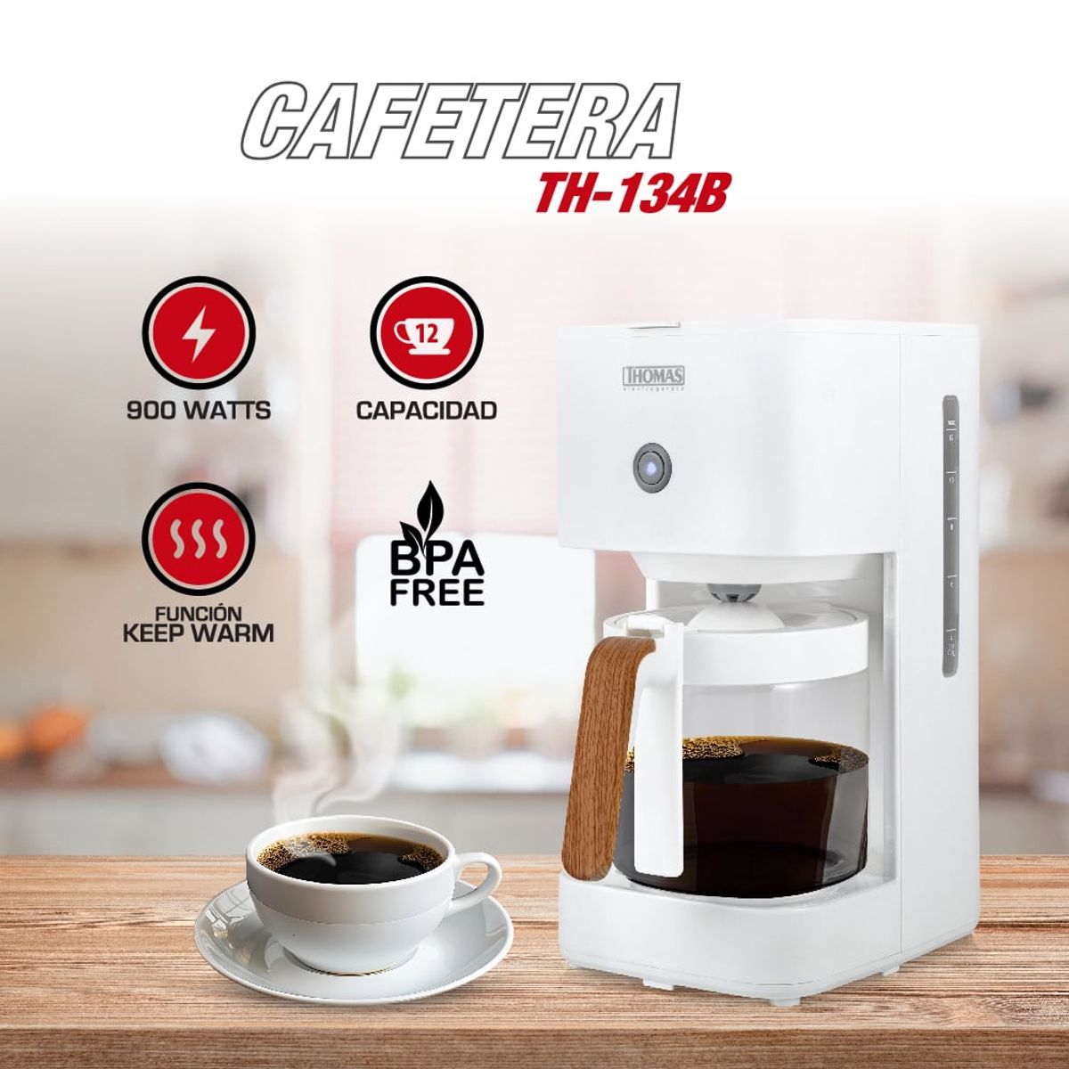 THOMAS - Cafetera de Filtro 1,5 lts TH-134B