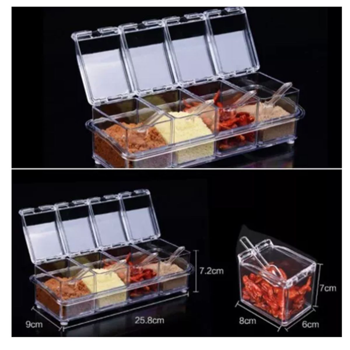 GENERICO - Set 4 Especieros Cuadrados Para Condimentos Con Cucharillas