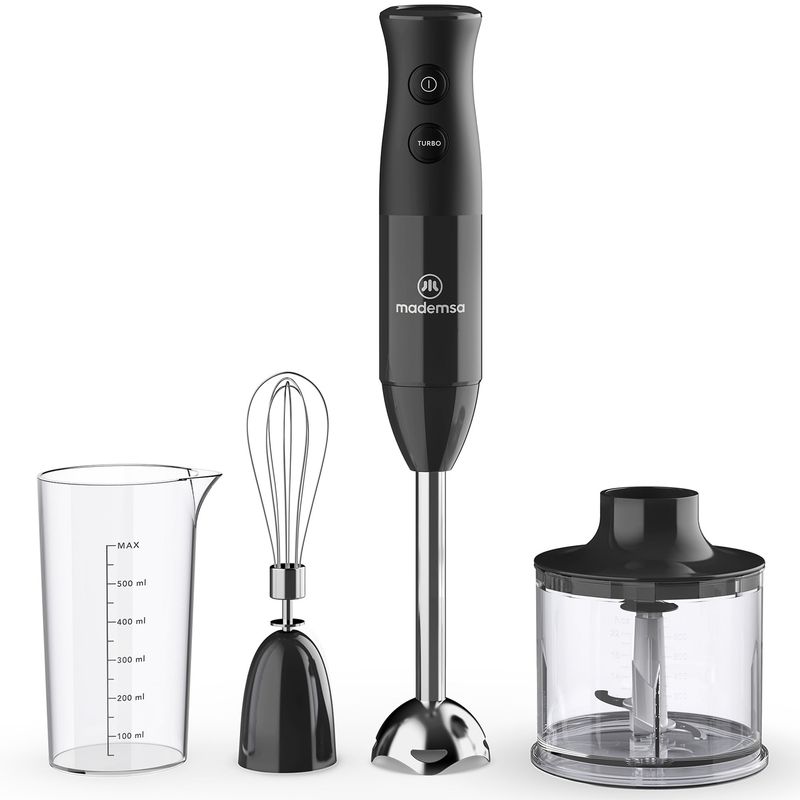 MADEMSA - Minipimer 3 en 1 Mademsa con 2 velocidades y Tecnología Súper Textura MIB20 Negro