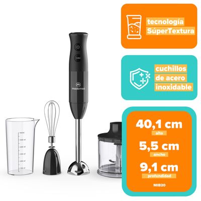 Imagen 2 del producto Minipimer 3 en 1 con 2 velocidades y Tecnología Súper Textura MIB20 Negro