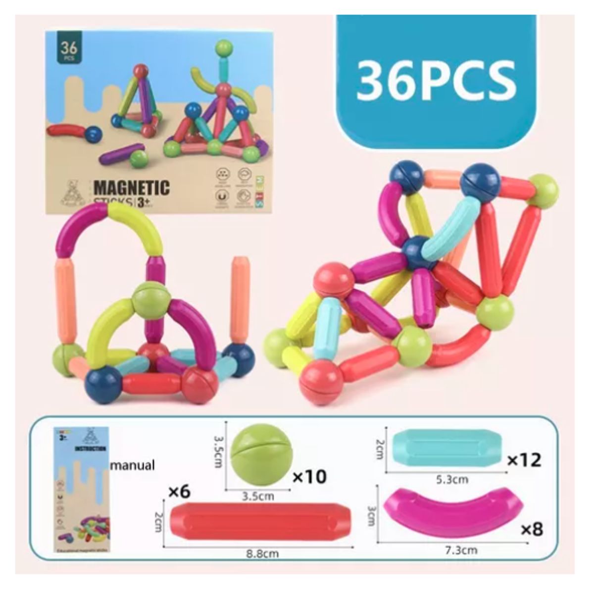 GENERICO - Juego De Varillas Magnéticos Juguete Didáctico Bloques