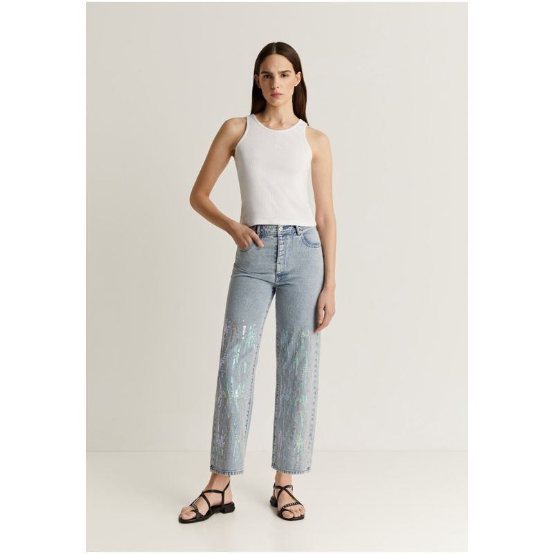 SCALPERS - Jeans Relaxed Detalle Lentejuelas Light Blue