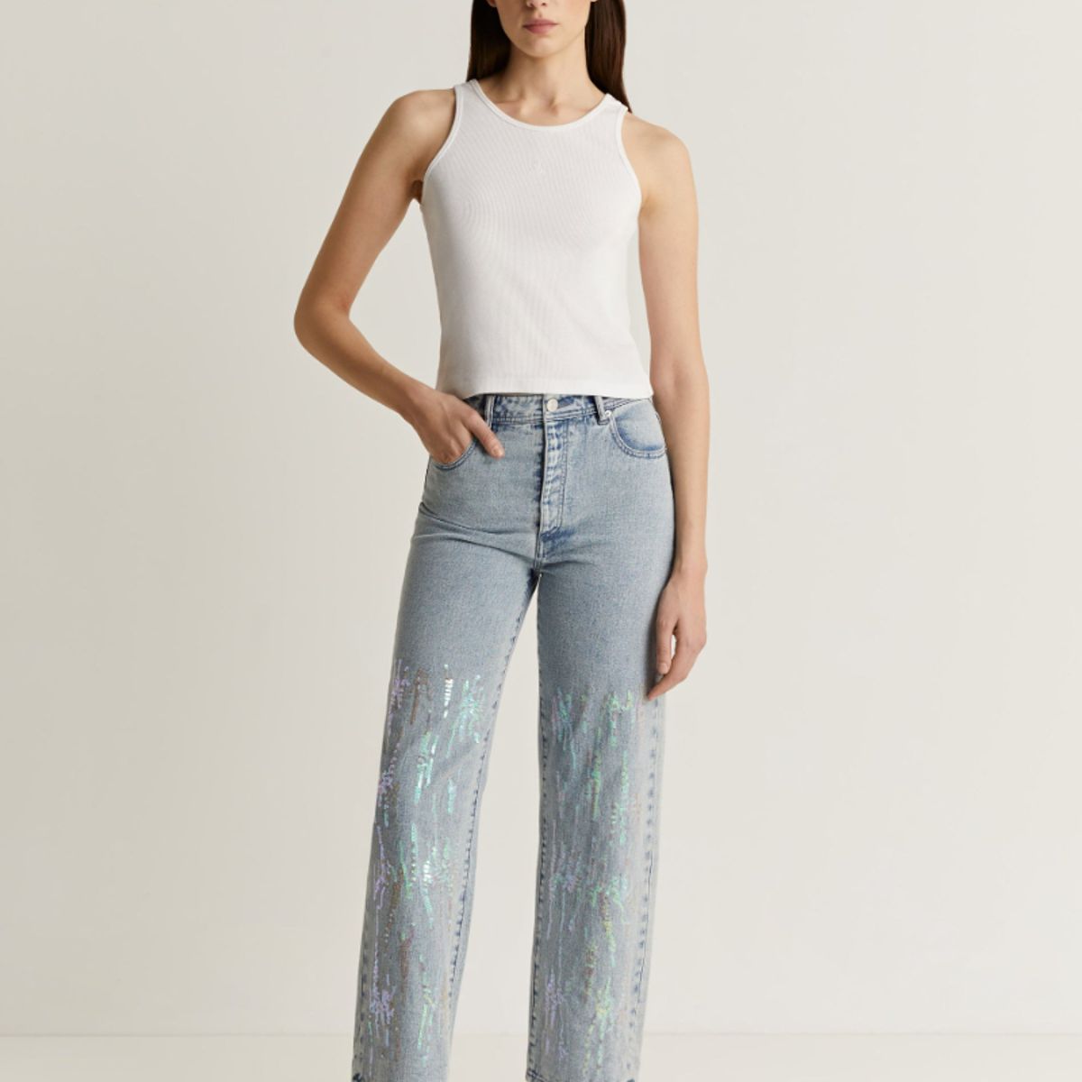 SCALPERS - Jeans Relaxed Detalle Lentejuelas Light Blue