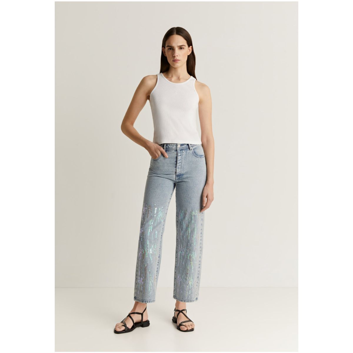 SCALPERS - Jeans Relaxed Detalle Lentejuelas Light Blue