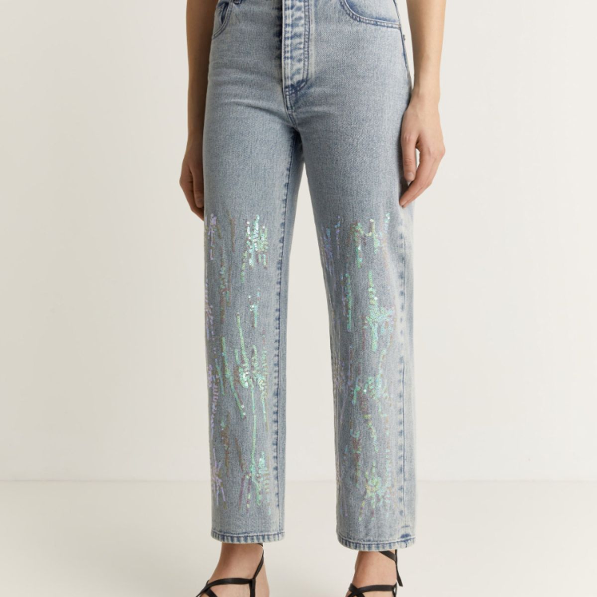 SCALPERS - Jeans Relaxed Detalle Lentejuelas Light Blue