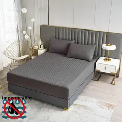 GENERICO - TOPPER IMPERMEABLE O CUBRE COLCHON 1.5 PLAZAS COLOR LISO GRIS TF