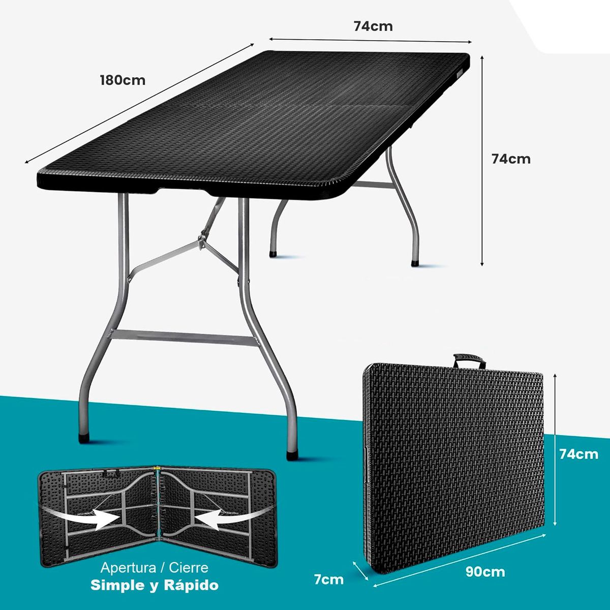 GENERICO - Mesa plegable simil ratan 180x74x74cm