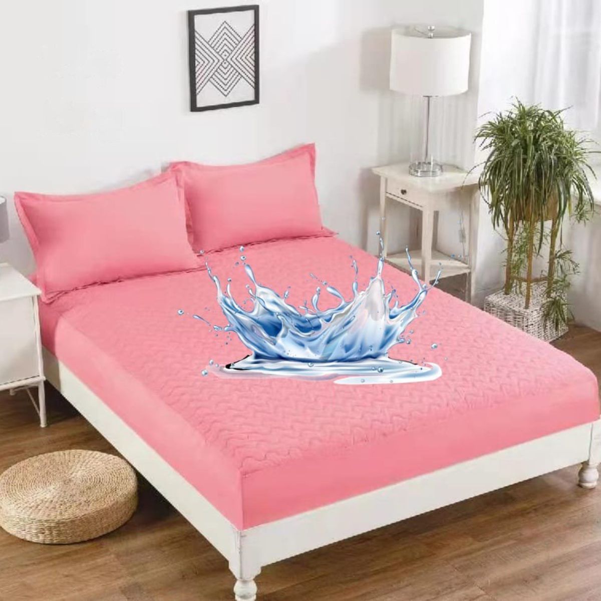 GENERICO - TOPPER IMPERMEABLE O CUBRE COLCHON KING COLOR LISO ROSA CLARO TF