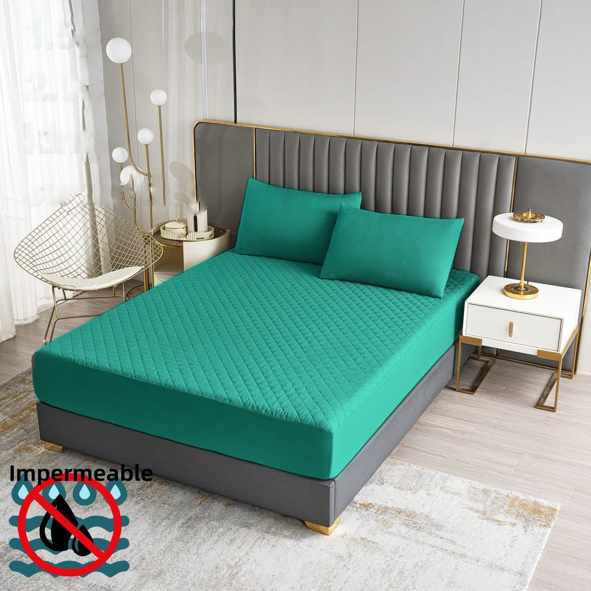 GENERICO - TOPPER IMPERMEABLE O CUBRE COLCHON SUPER KING COLOR LISO TURQUESA TF