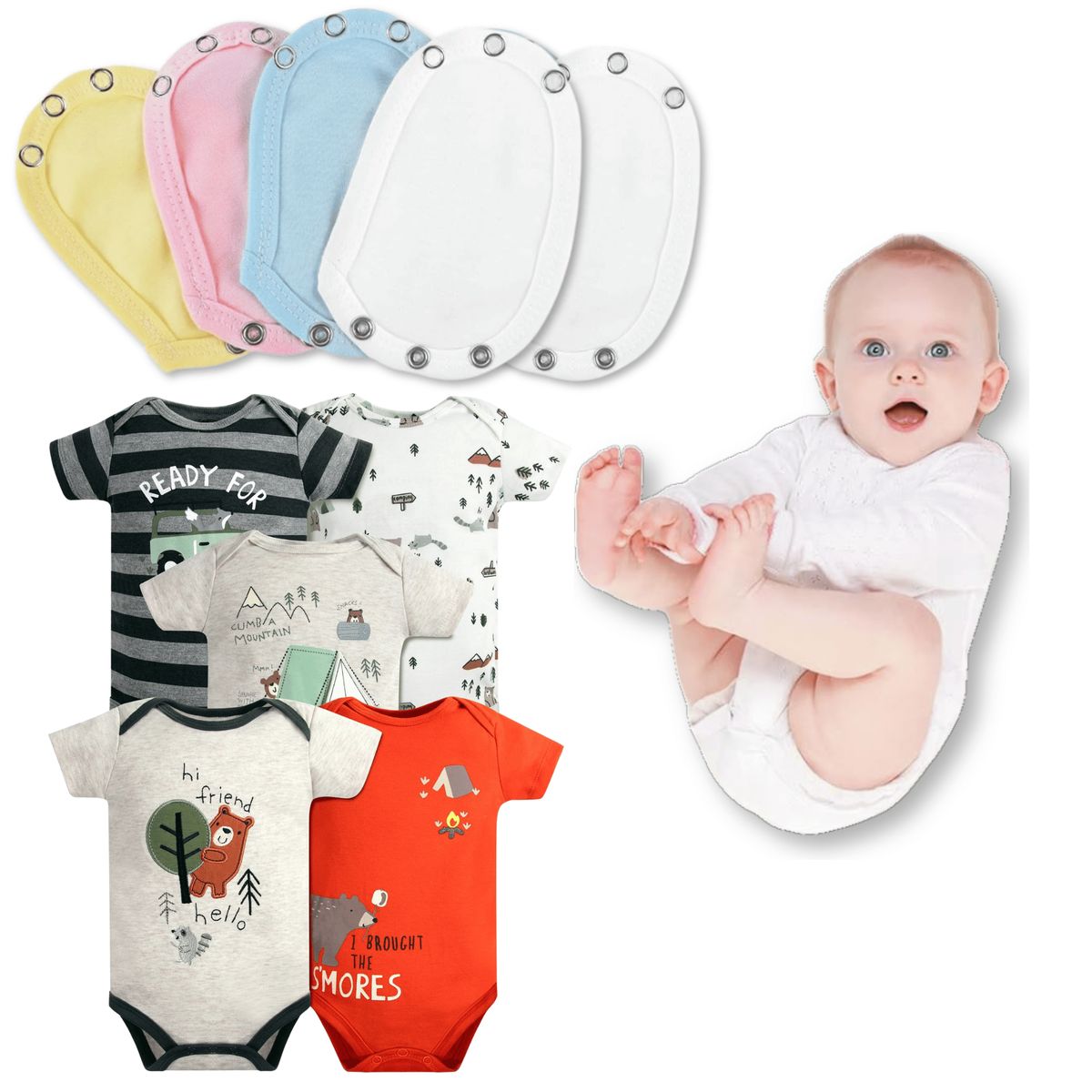 TEDMIMAK - Pack 5 Unidades Extensor Body Bebé +Pack 5 Bodys Niño Oso Amistoso