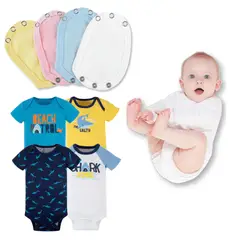 TEDMIMAK - Pack 4 Unidades Extensor Body Bebé +Pack 4 Bodys Niño Tiburón Azul