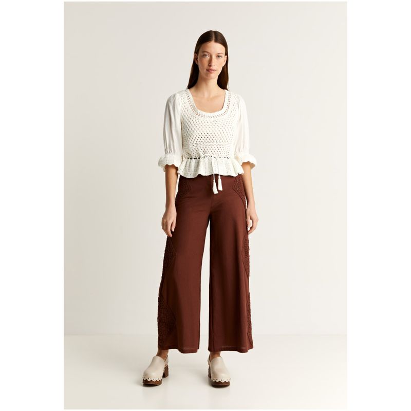 SCALPERS - Pantalón Culotte Detalle Crochet Brown