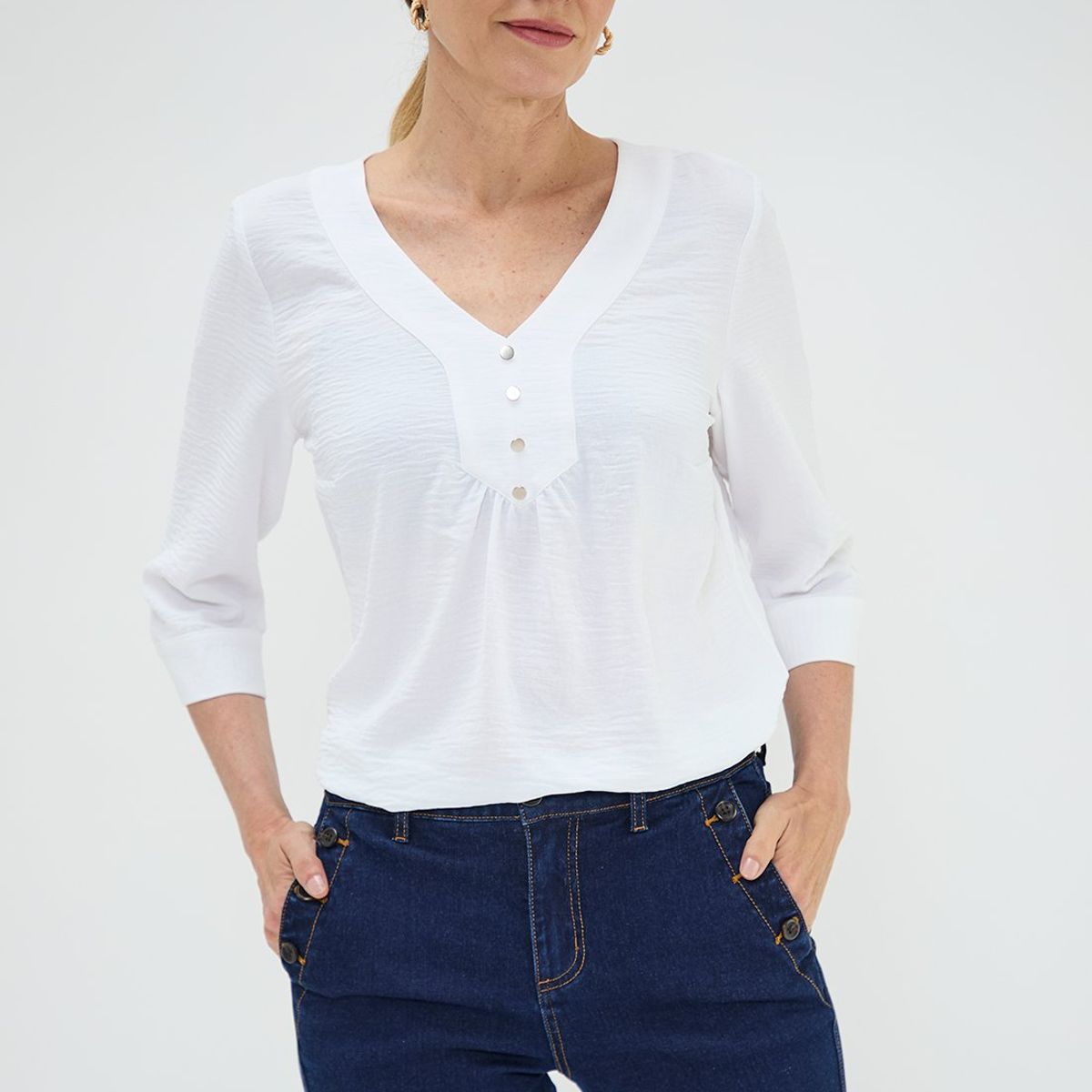 MA GRIFFE - Blusa Manga Larga Crudo Mujer Magriffe