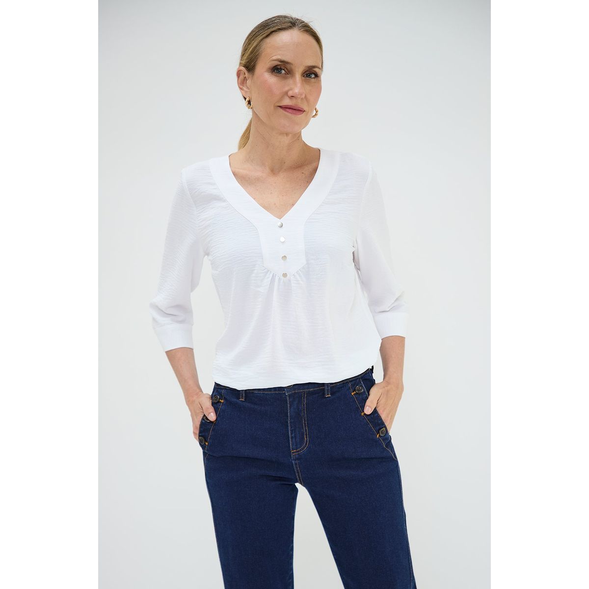 MA GRIFFE - Blusa Manga Larga Crudo Mujer Magriffe