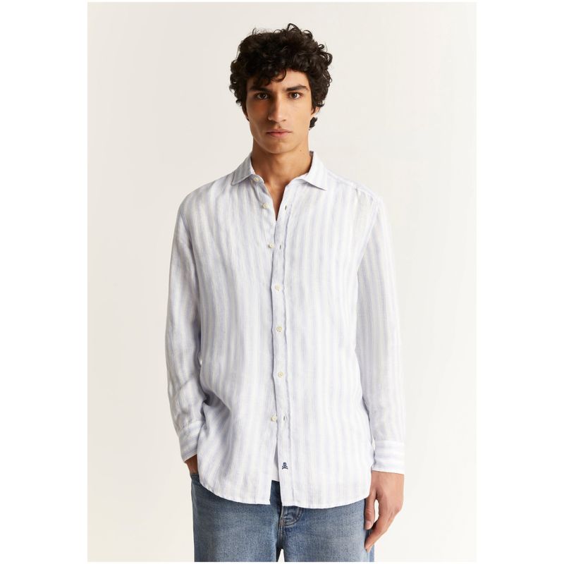 SCALPERS - Camisa Lino Rayas Greyish Blue Stripes