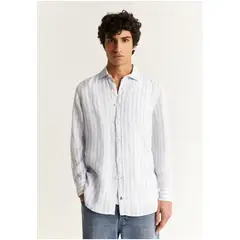 SCALPERS - Camisa Lino Rayas Greyish Blue Stripes