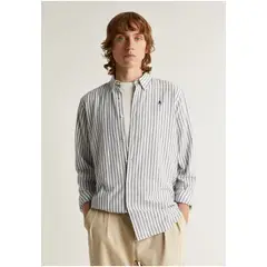 SCALPERS - Camisa Lino Rayas Cuello Botones Greyish Blue