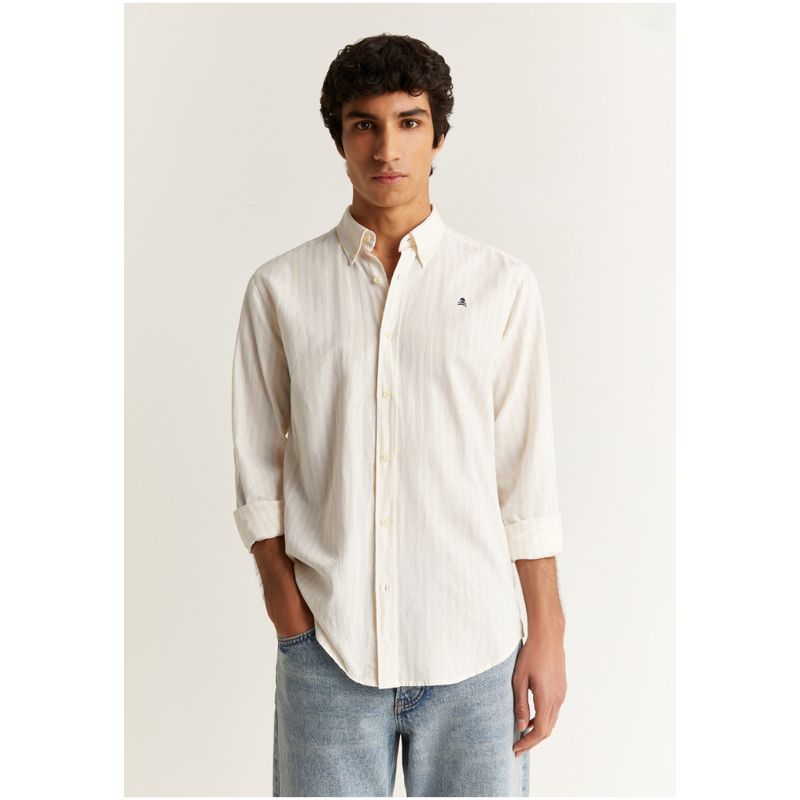 SCALPERS - Camisa Lino Rayas Cuello Botones Yellow Stripes