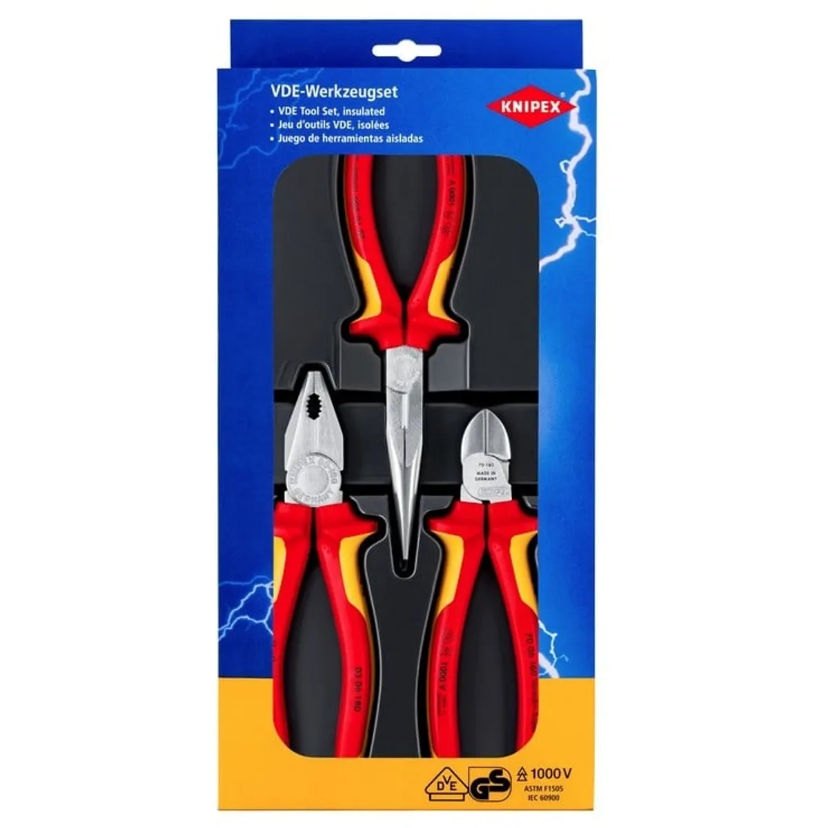 GENERICO - Juego Alicates Aislados VDE 1000V (3 Pzas) Alemanes - KNIPEX 002012