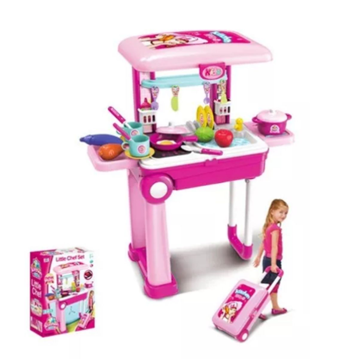 GENERICO - Maleta De Juguete Cocina Maletin Rosa Didactico 2-1 Niñas