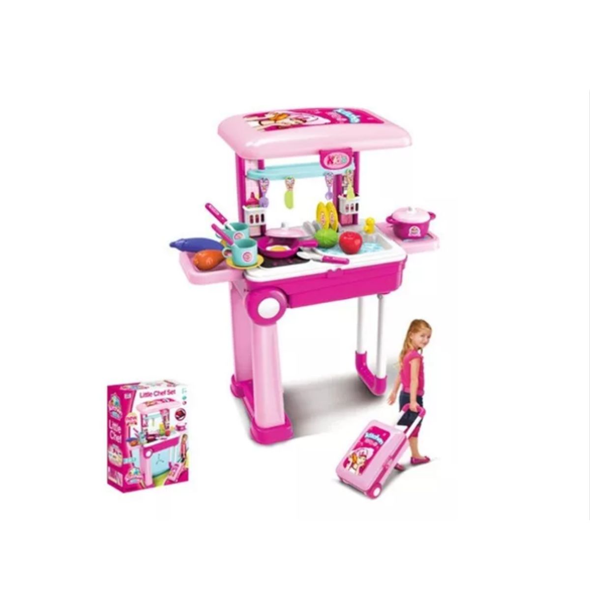 GENERICO - Maleta De Juguete Cocina Maletin Rosa Didactico 2-1 Niñas