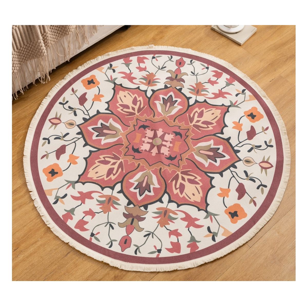 COMPRAPO - Alfombra Redonda Estilo Bohemio Mandala Coral 120 Cm