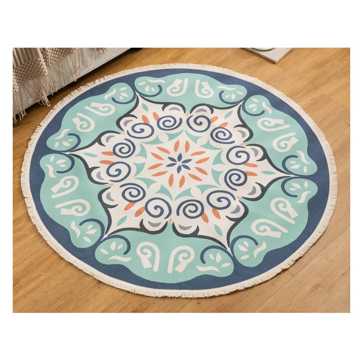 COMPRAPO - Alfombra Redonda Estilo Bohemio Mandala Turquesa 120 Cm