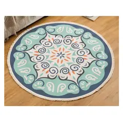 COMPRAPO - Alfombra Redonda Estilo Bohemio Mandala Turquesa 120 Cm