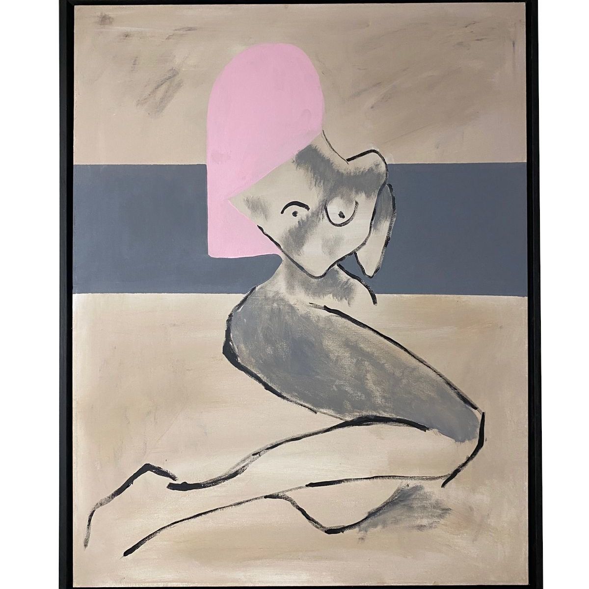 GENERICO - Cuadro Pintado a Mano Figura Femenina Abstracto Rosado Gris Moderno 90x70