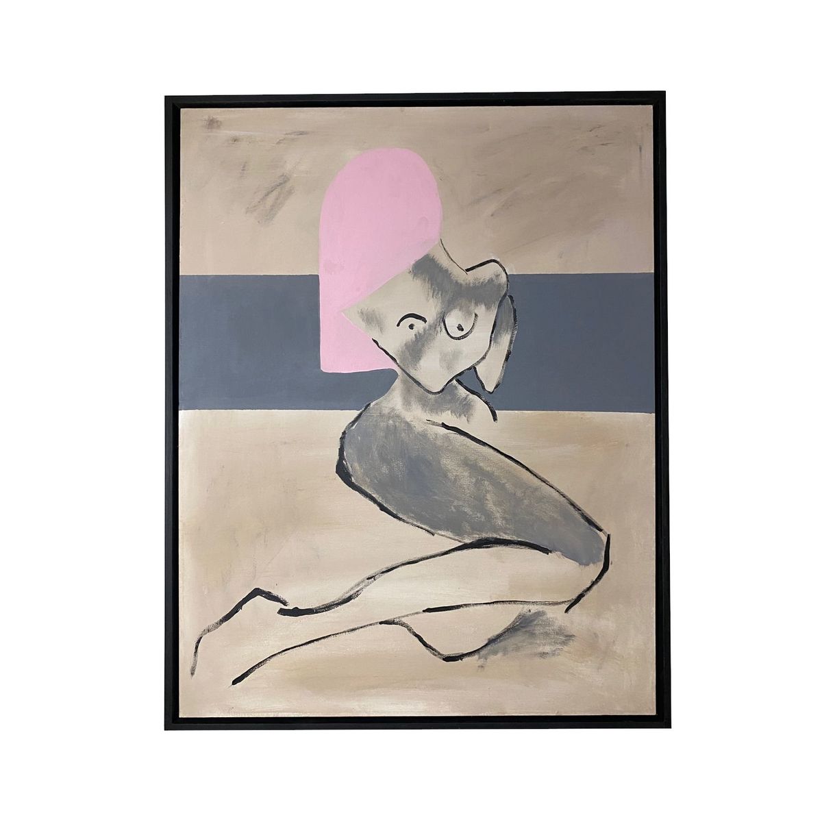 GENERICO - Cuadro Pintado a Mano Figura Femenina Abstracto Rosado Gris Moderno 90x70