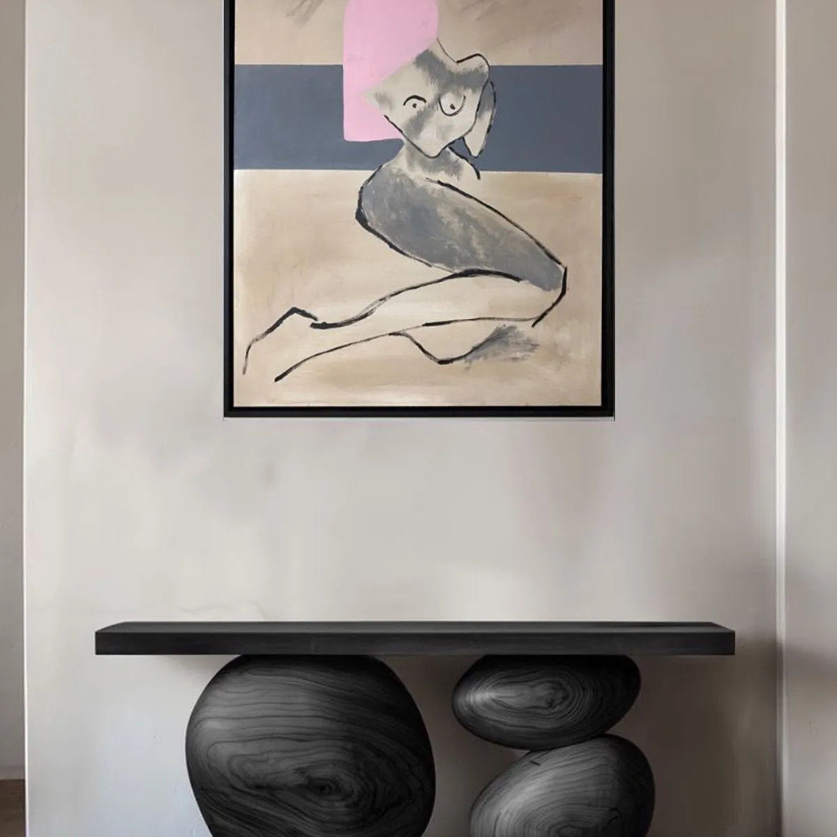 GENERICO - Cuadro Pintado a Mano Figura Femenina Abstracto Rosado Gris Moderno 90x70