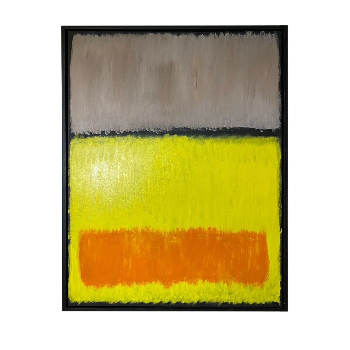 GENERICO - Cuadro Abstracto Color Block Naranja Amarillo Gris Acrílico Pintado A Mano Lienzo 90x70 cm