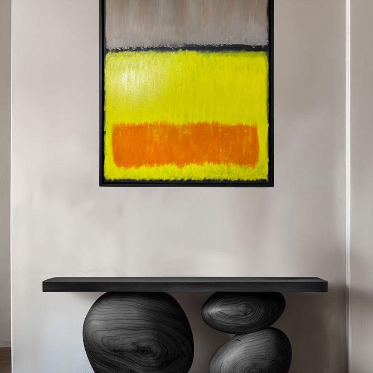 GENERICO - Cuadro Abstracto Color Block Naranja Amarillo Gris Acrílico Pintado A Mano Lienzo 90x70 cm