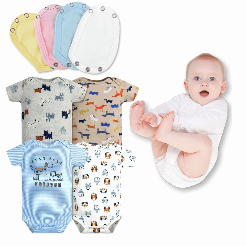 TEDMIMAK - Pack 4 Unidades Extensor Body Bebé +Pack 4 Bodys Niño Cachorros