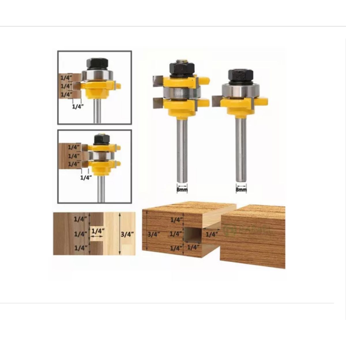 GENERICO - Fresas Tupi 1/4 Pulgada Para Ensamble - Fresadora, 2 Piezas