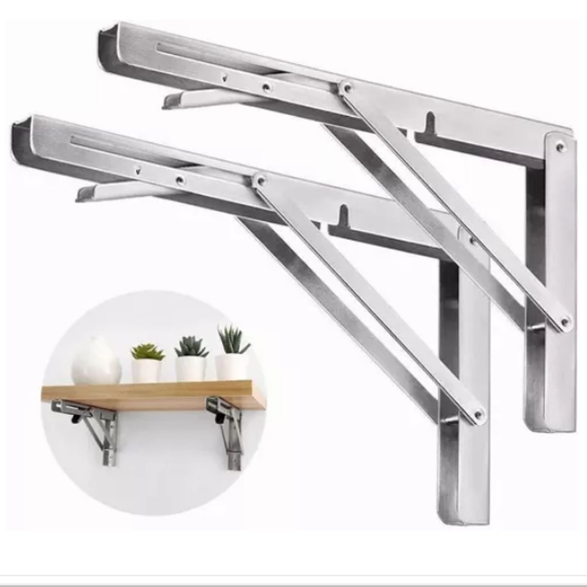 GENERICO - Escuadras Abatibles Inoxidable Para Repisa De 30cm 2 Piezas