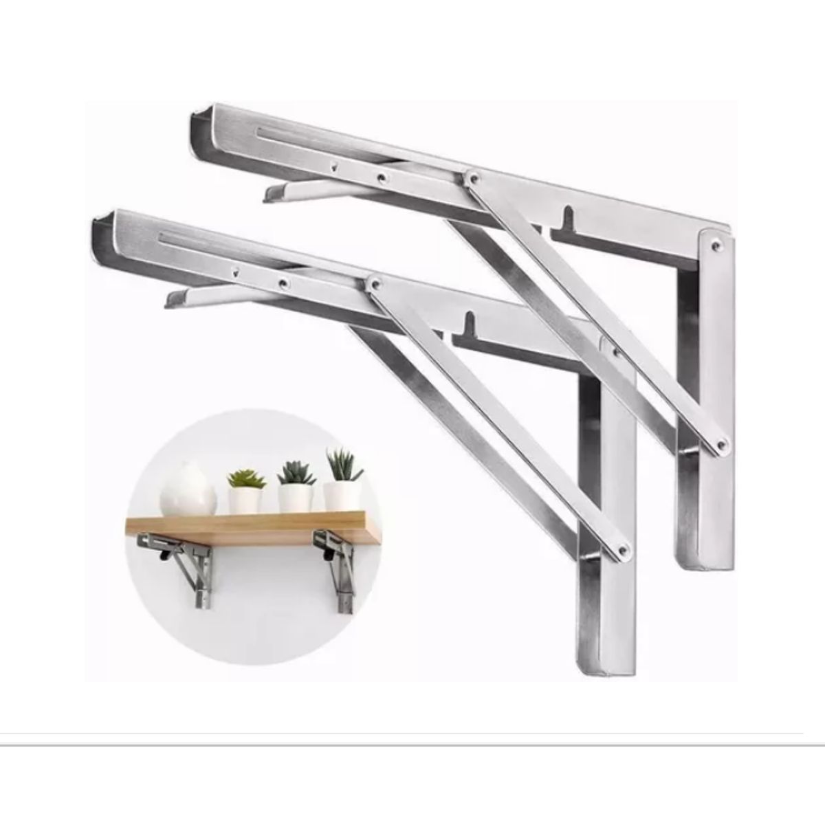 GENERICO - Escuadras Abatibles Inoxidable Para Repisa De 30cm 2 Piezas