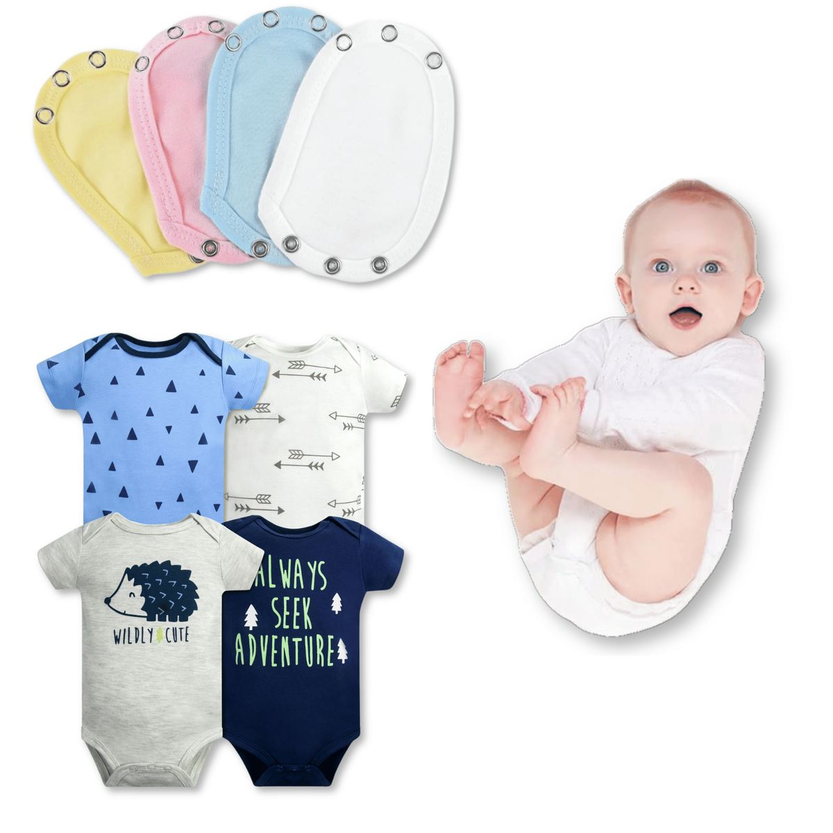 TEDMIMAK - Pack 4 Unidades Extensor Body Bebé +Pack 4 Bodys Niño Puercoespín Azul