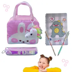 GENERICO - Pack estuche + lonchera escolar térmica y papelería kawaii