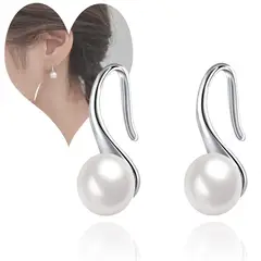 KUANGYE - Aros Perla Natural Plata Fina 925 Blanco Para Mujer