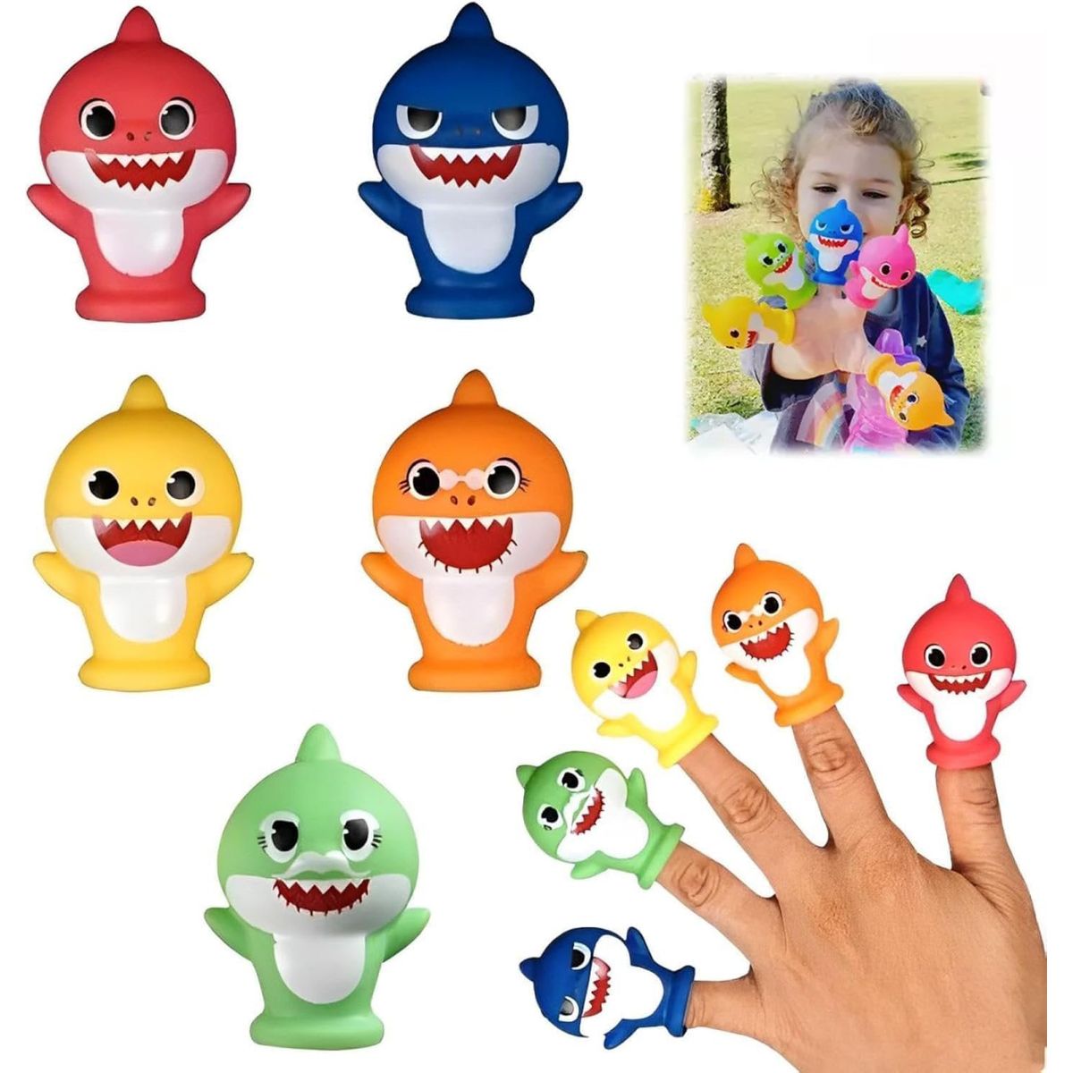KUANGYE - Juguete De Baño Títeres Dedo Baby Shark 5 Piezas