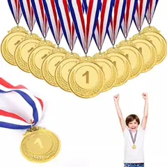 KUANGYE - 10 Pcs Medallas Deportiva Metálica Con Cinta Grabado 7cm Oro