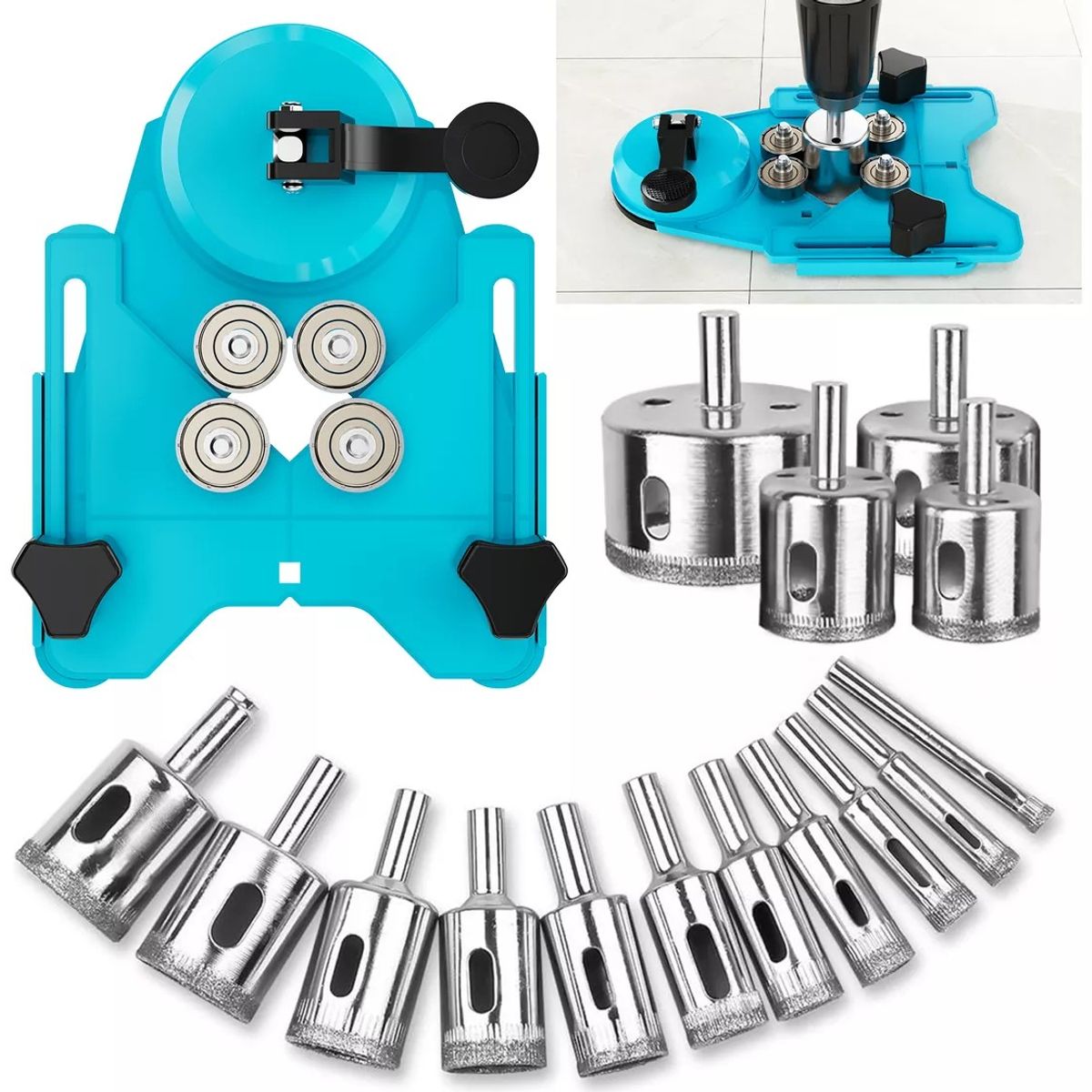 KUANGYE - 16 Piezas Brocas De Diamante Con Guía Para Cerámica