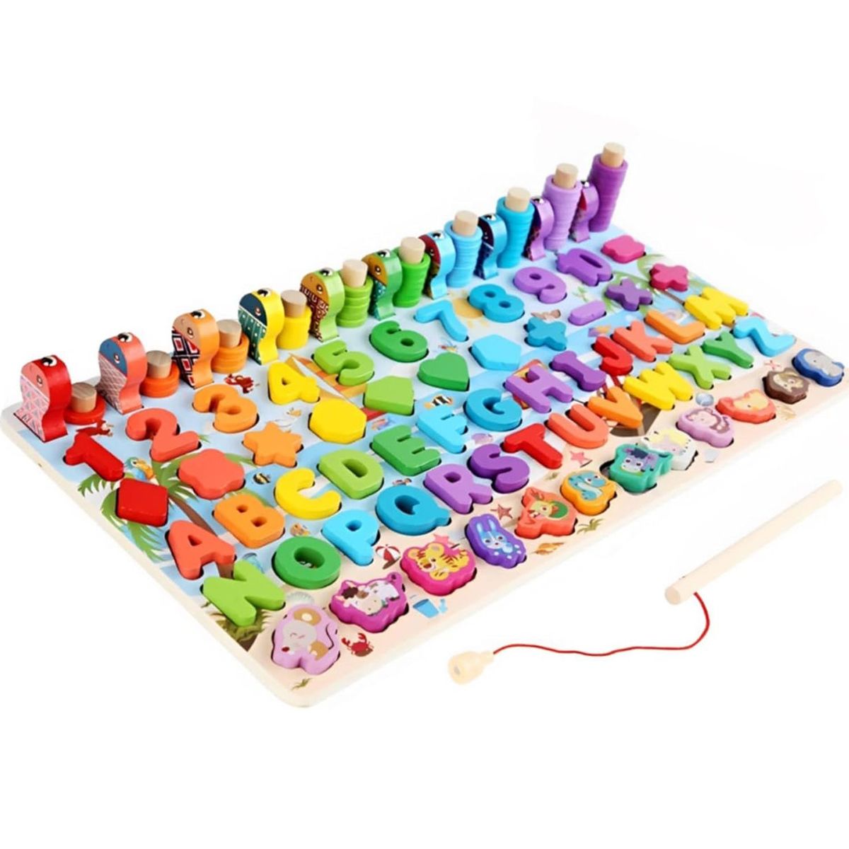 KUANGYE - Juego Madera 7 En 1 Montessori Pesca Números Formas Abaco