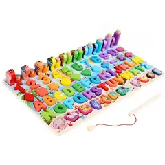 KUANGYE - Juego Madera 7 En 1 Montessori Pesca Números Formas Abaco