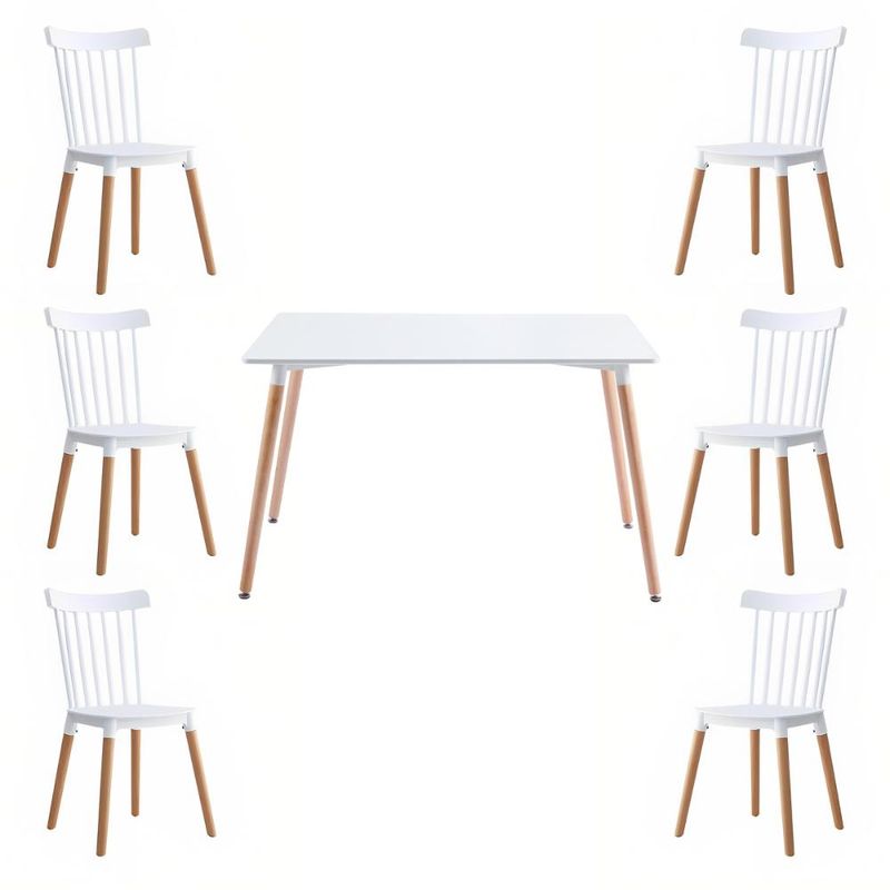 KLIK - Comedor Mesa Rectangular blanca 120x80 + 6 sillas Windsor bl
