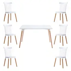 KLIK - Comedor Mesa Rectangular blanca 120x80 + 6 sillas Windsor bl