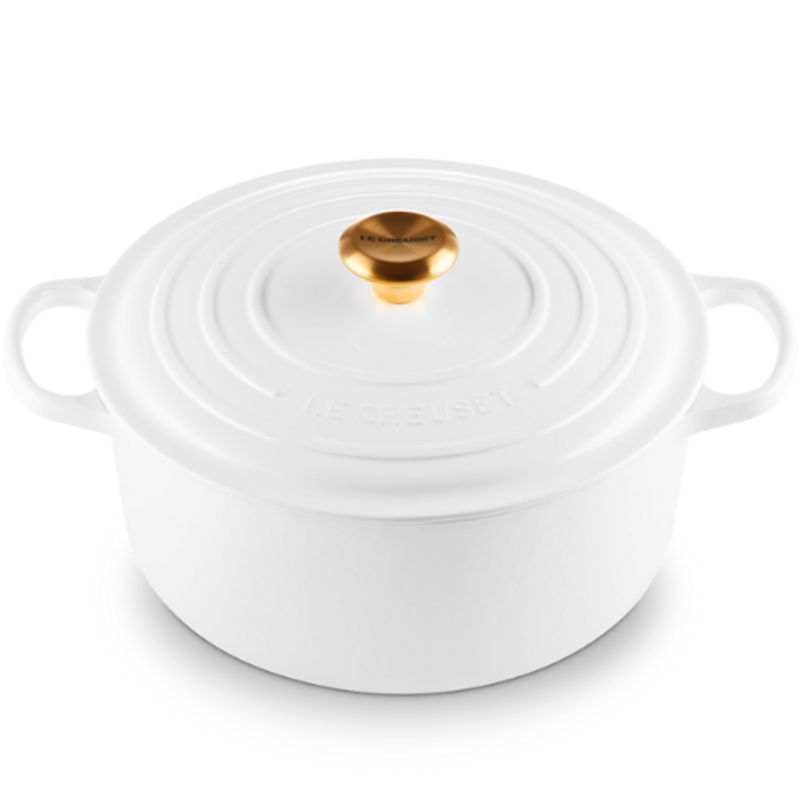 LE CREUSET - Cocotte Redonda Signature 28cm Pomo Oro White